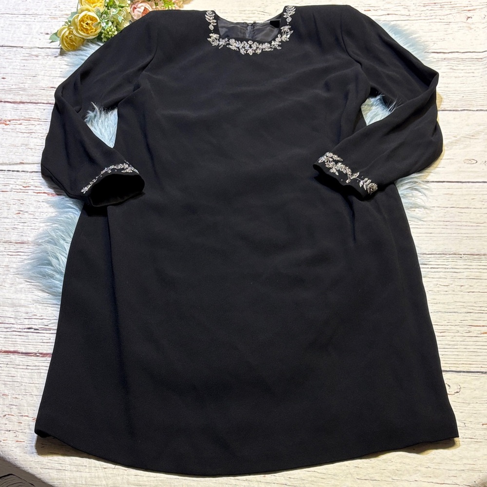 Linda Allard Ellen Tracy Black Dress with Silver Trim Sz 10